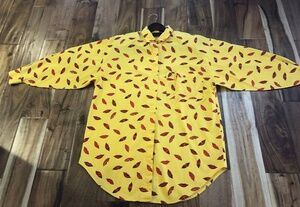 PASTA Crazy 80s Yellow Red Lips Button-Up Shirt Sz Small RARE Lipstick y2k VGT
